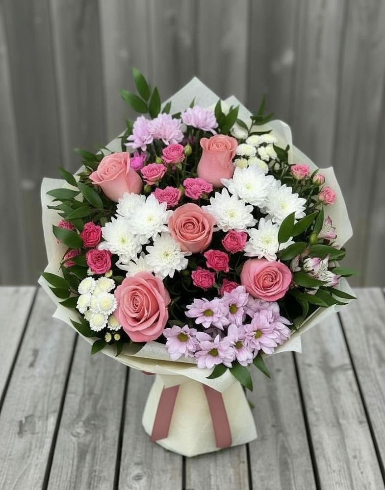 Букет цветов из: Альстромерии, Гвоздики, Розы и Хризантемы в Орловском Забайкальского края