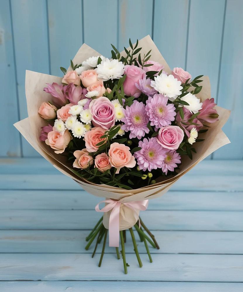 Букет цветов из: Хризантемы, Розы и Альстромерии в Орловском Забайкальского края