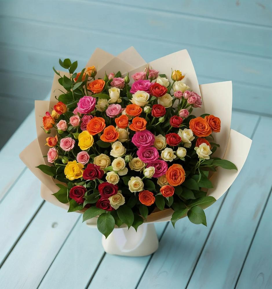 Букет Микс из разноцветных кустовых роз в Орловском Забайкальского края