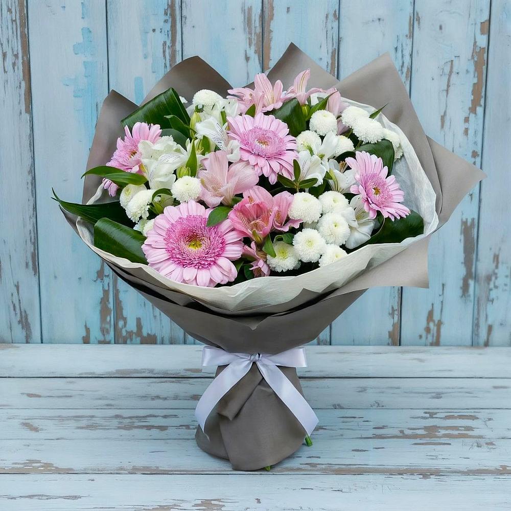 Букет цветов из: Герберы, Альстромерии и Хризантемы в Орловском Забайкальского края