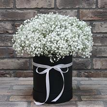 Цветочная композиция из Гипсофила в шляпной коробке в Орловском Забайкальского края