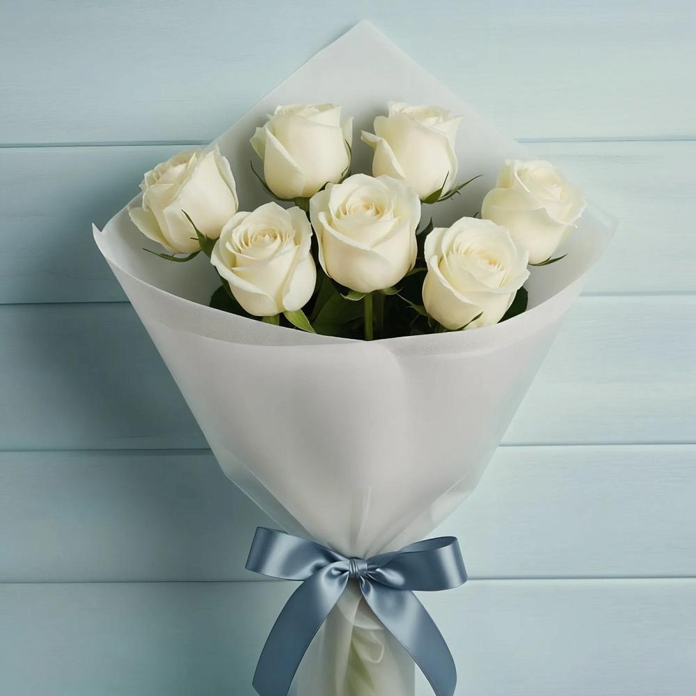 Букет 7 Белых роз Эдлесс Лав в Орловском Забайкальского края